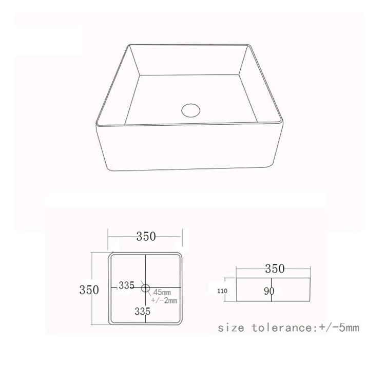 ONLY OPENED - Matt Black Square Countertop Basin 350mm - Corey