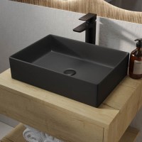 ONLY OPENED - Matt Black Rectangular Countertop Basin 450mm - Corey
