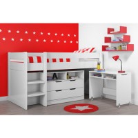 Cosmo Mid Sleeper Bed in White with Pull Out Desk Cosmo Mid Sleeper Bed in White with Pull Out Desk