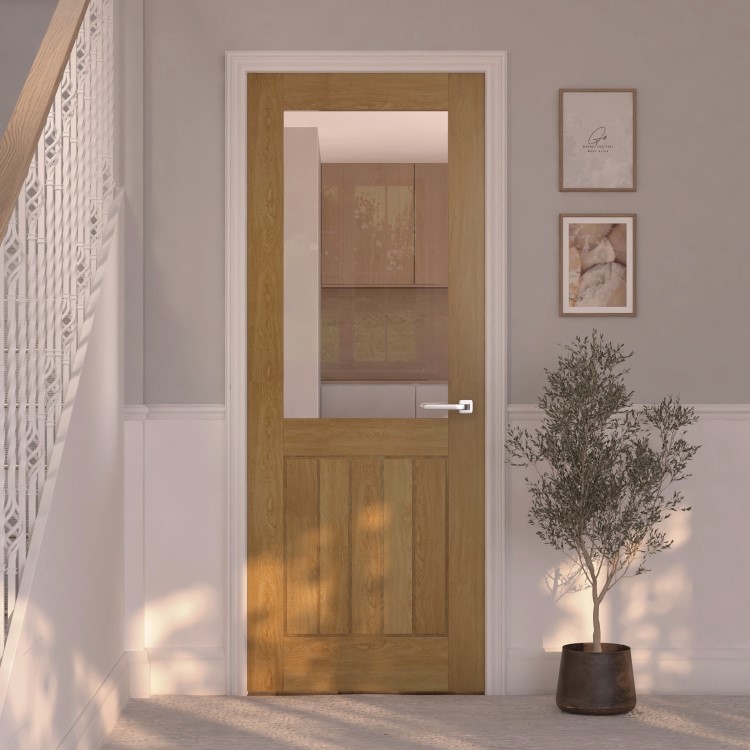 Oak Mexicano Prefinished Half Glass Panel Internal Cottage Door 1981 x 686mm