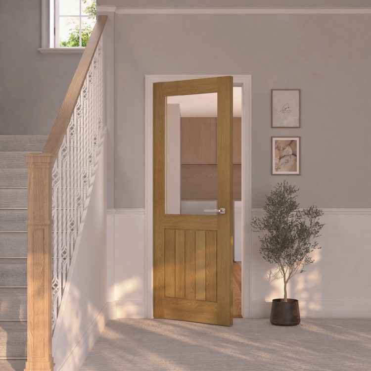 Internal Oak Half-Glazed Cottage Door with Clear Glass - Pre-Finished - 1981 x 838 x 35mm - Mexicano - Dalby