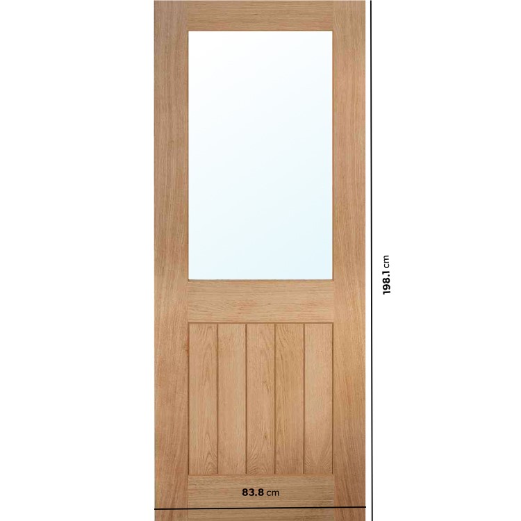Internal Oak Half-Glazed Cottage Door with Clear Glass - Pre-Finished - 1981 x 838 x 35mm - Mexicano - Dalby