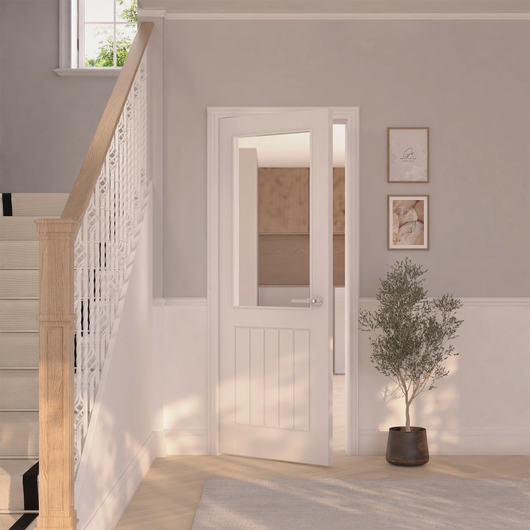 White Mexicano Primed Half Glazed Glass Cottage Internal Door 1981 x 762mm