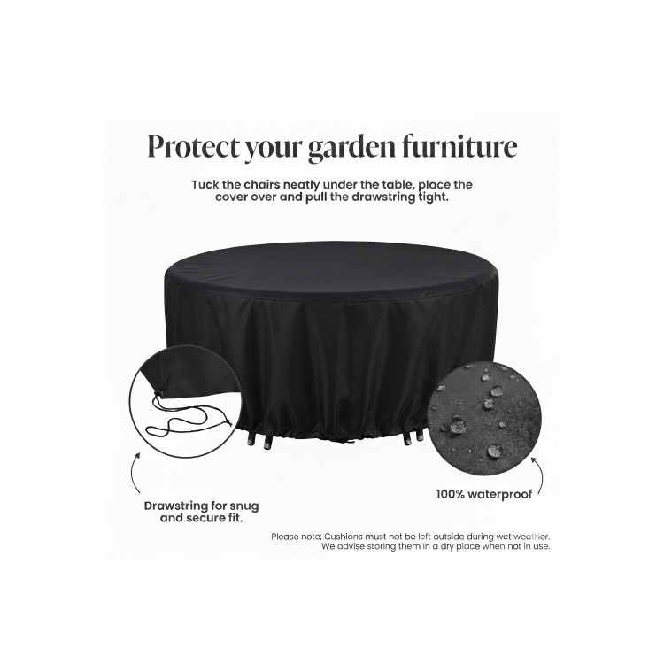 200 x 200 x 80cm Waterproof Black Garden Round Dining Set Furniture Cover