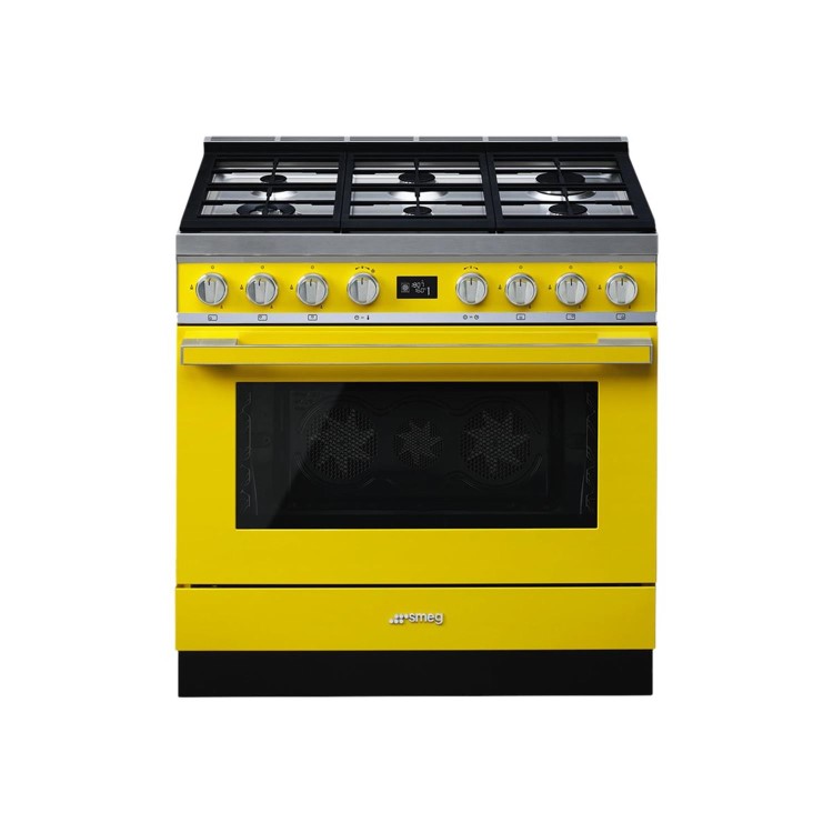 Refurbished Smeg Portofino CPF9GPYW 90cm Pyrolytic Dual Fuel Range Cooker Yellow