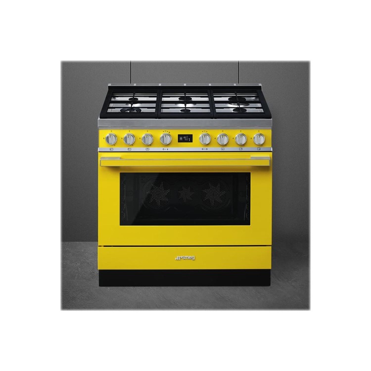 Refurbished Smeg Portofino CPF9GPYW 90cm Pyrolytic Dual Fuel Range Cooker Yellow