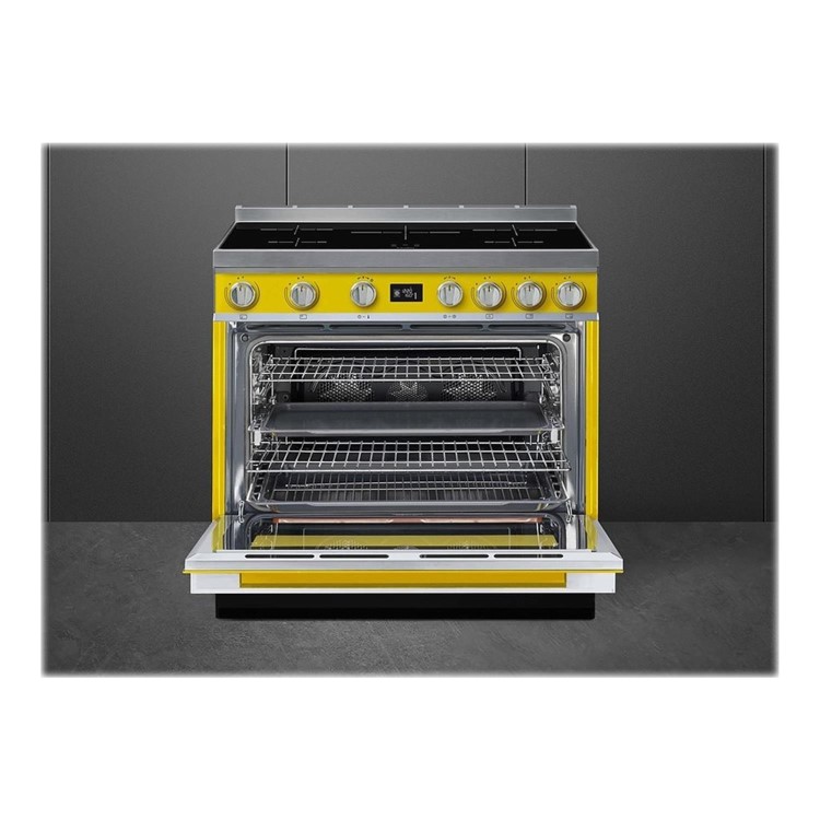 Refurbished Smeg Portofino CPF9GPYW 90cm Pyrolytic Dual Fuel Range Cooker Yellow