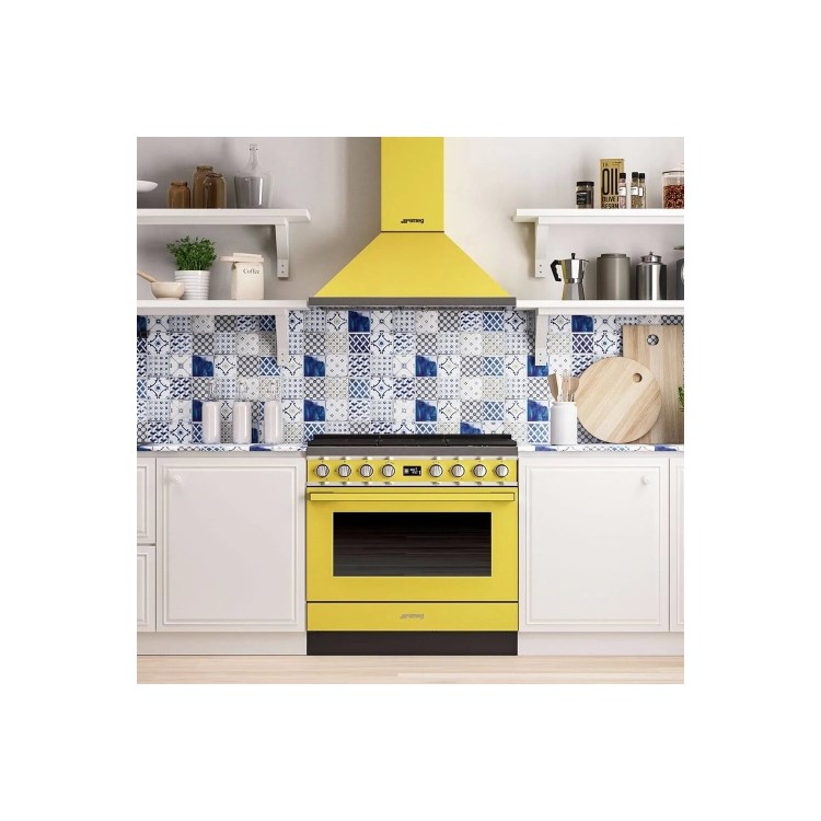 Refurbished Smeg Portofino CPF9GPYW 90cm Pyrolytic Dual Fuel Range Cooker Yellow