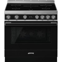 Refurbished Smeg Portofino CPF9IPBL 90cm Pyrolytic Induction Range Cooker Black