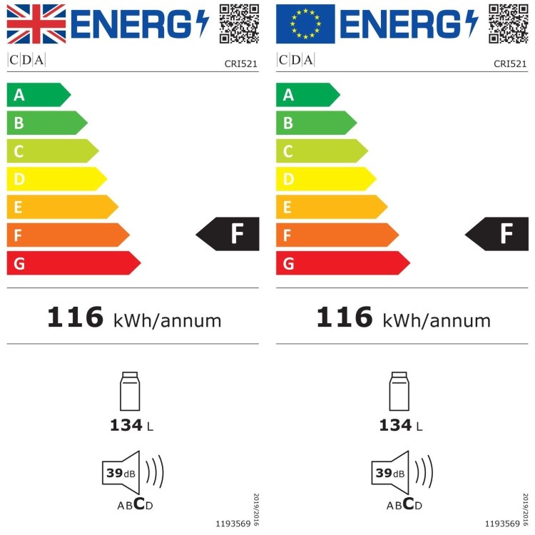 Refurbished CDA CRI521/1 Integrated 134 Litre Under Counter Larder Fridge