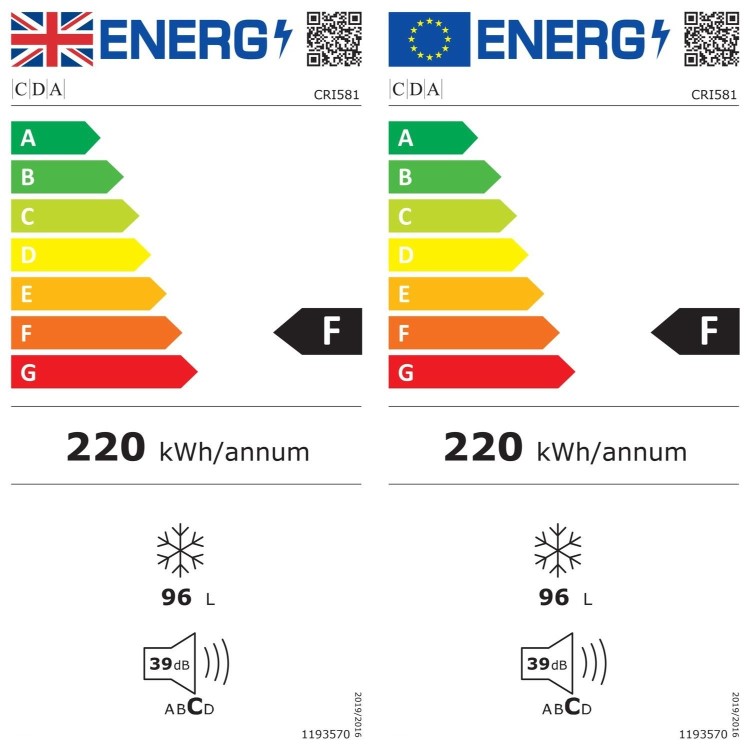 CDA 96 Litre Integrated Under Counter Freezer