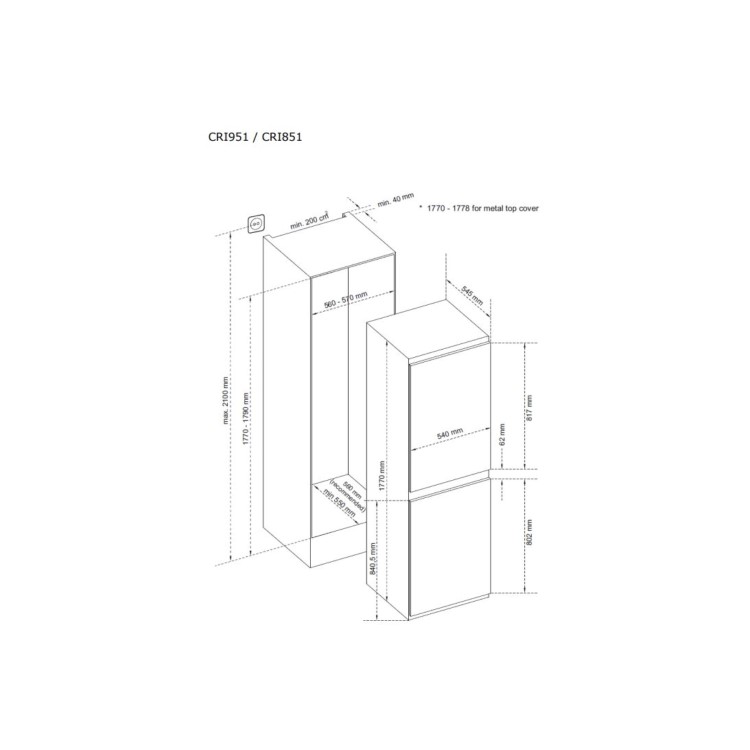 Refurbished CDA CRI951 Integrated 228 Litre 50/50 Frost Free Fridge Freezer White