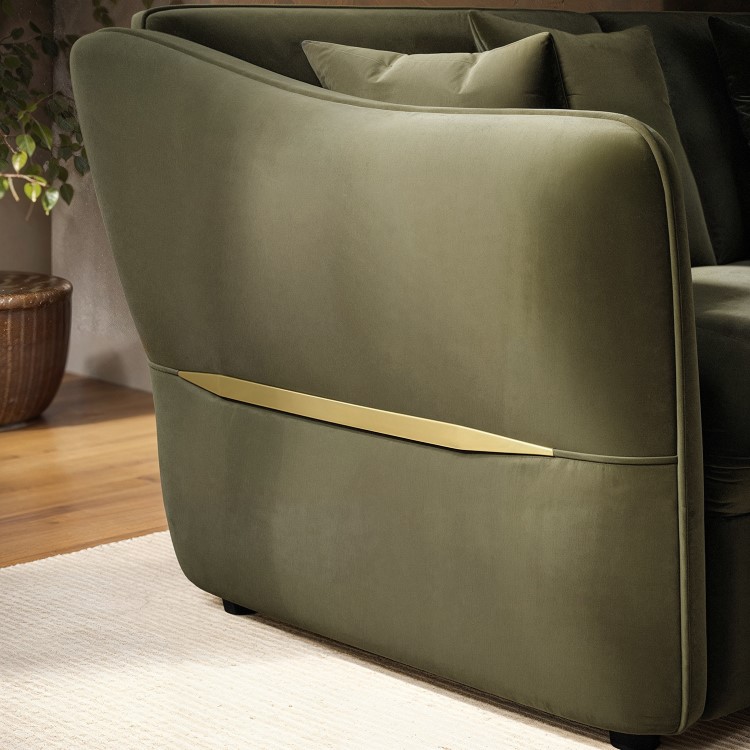 Khaki Green Velvet 3 Seater Pull Out Sofa Bed - Carmela