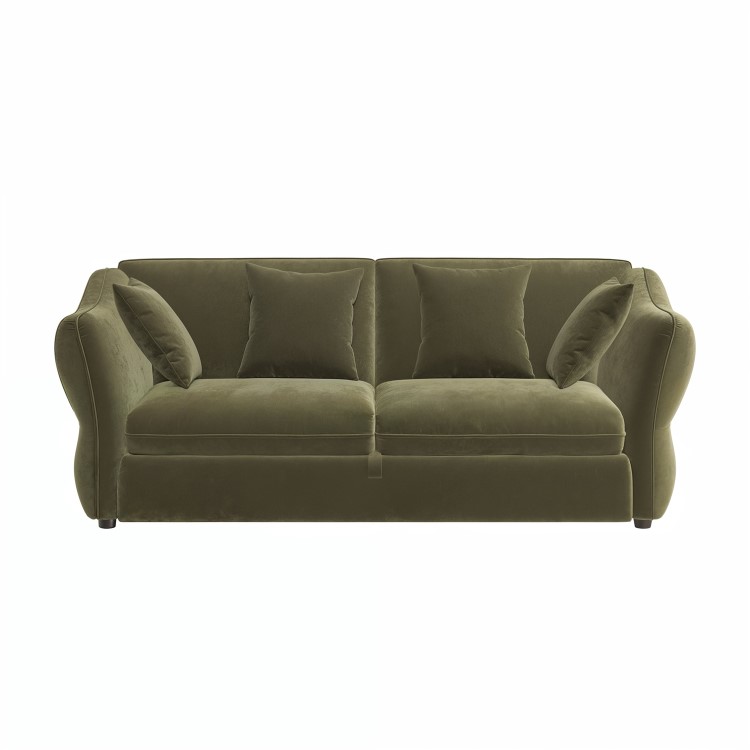 Khaki Green Velvet 3 Seater Pull Out Sofa Bed - Carmela