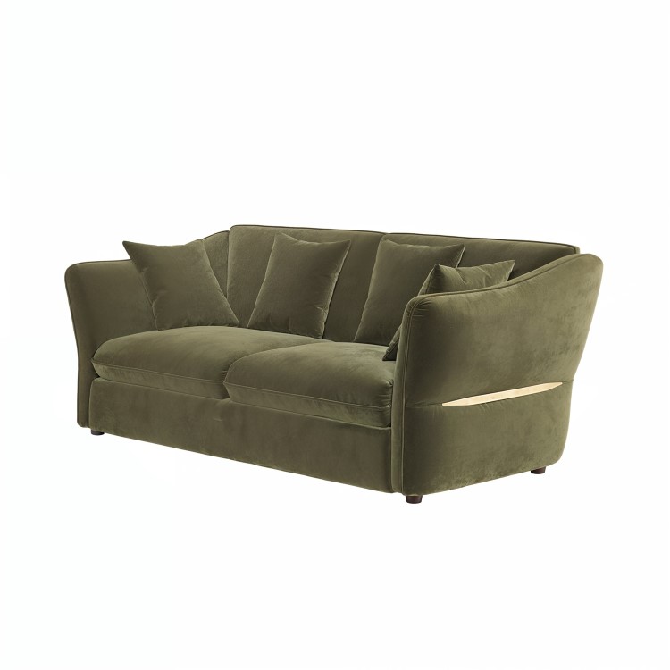 Khaki Green Velvet 3 Seater Pull Out Sofa Bed - Carmela