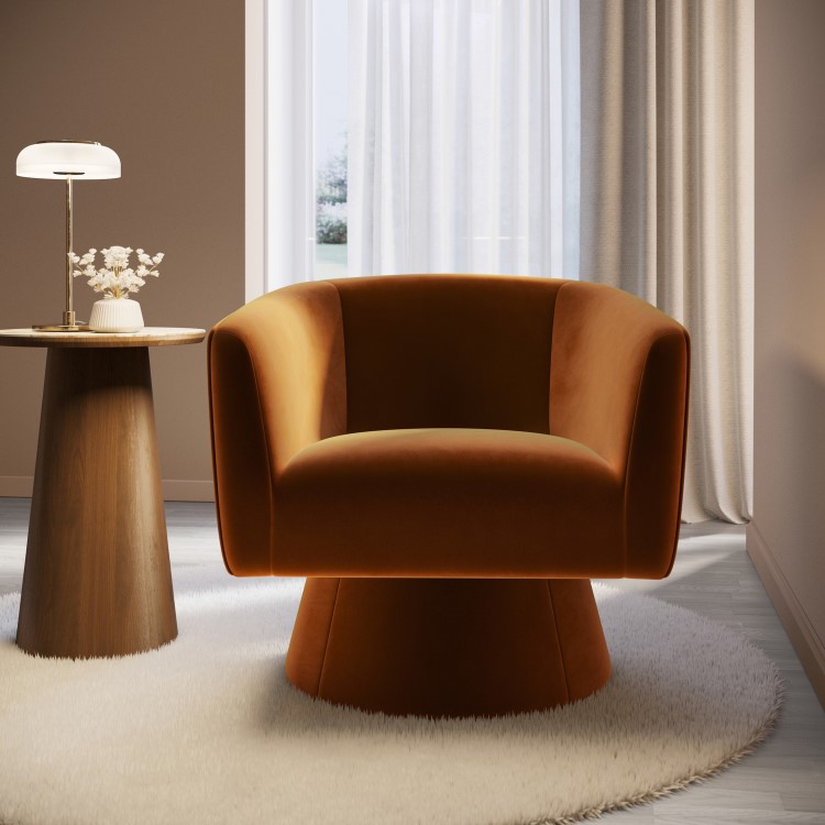 Burnt Orange Velvet Swivel Accent Chair - Cairo