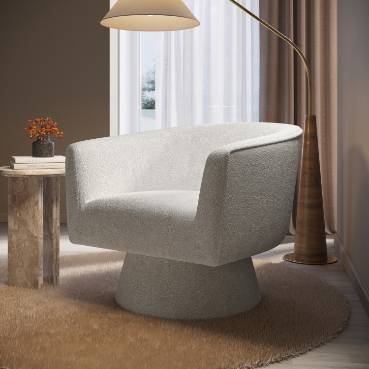 Beige Boucle Swivel Armchair - Cairo
