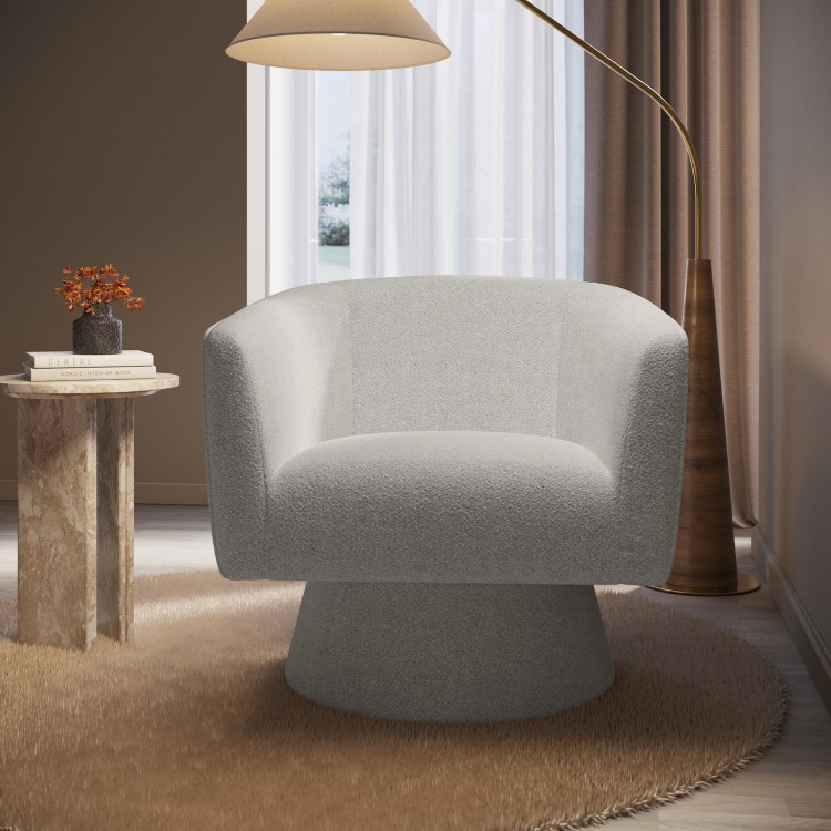 Beige Boucle Swivel Accent Chair - Cairo