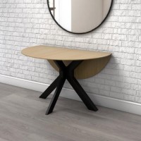 Small Light Oak Drop Leaf Round Extendable Dining Table - Seats 2 - 4 - Carson