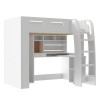 High Sleeper Loft Bed with Desk and Wardrobe in White - Carter