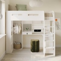 High Sleeper Loft Bed with Desk and Wardrobe in White - Carter High Sleeper Loft Bed with Desk and Wardrobe in White - Carter