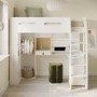 High Sleeper Loft Bed with Desk and Wardrobe in White - Carter