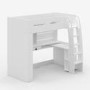 High Sleeper Loft Bed with Desk and Wardrobe in White - Carter