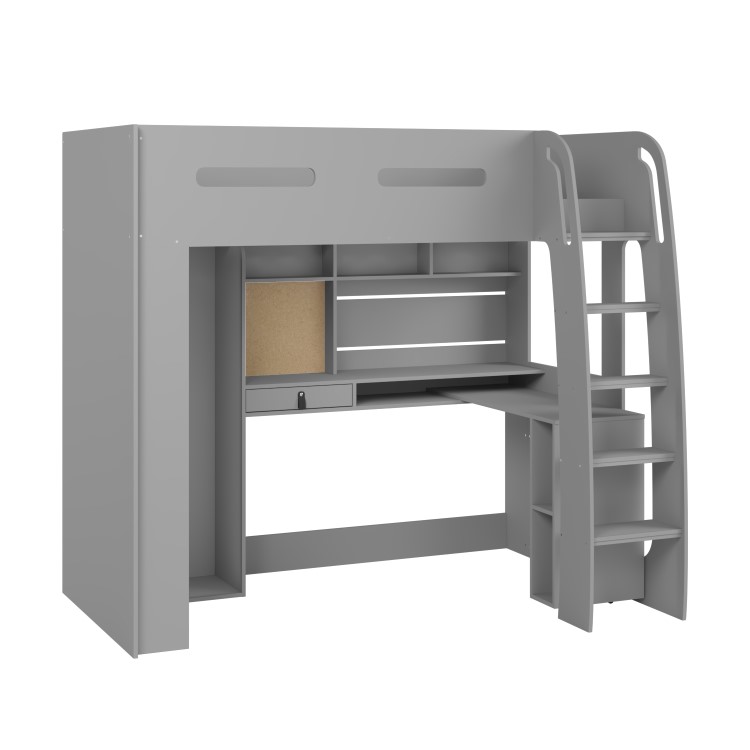 High Sleeper Loft Bed with Desk and Wardrobe in Grey - Carter