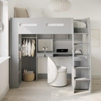 High Sleeper Loft Bed with Desk and Wardrobe in Grey - Carter High Sleeper Loft Bed with Desk and Wardrobe in Grey - Carter