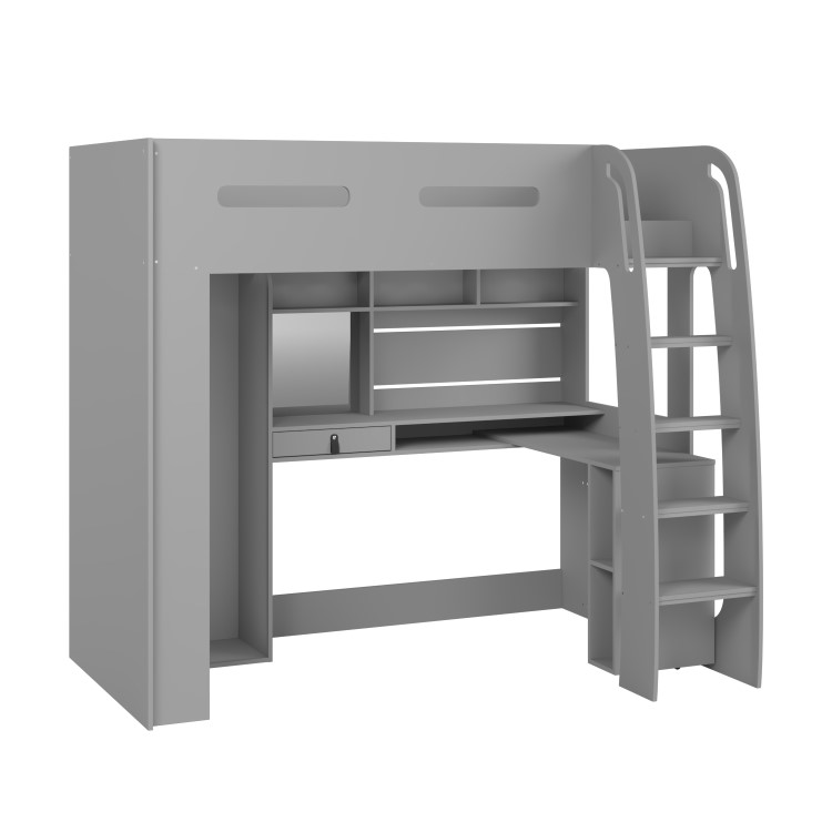 High Sleeper Loft Bed with Desk and Wardrobe in Grey - Carter
