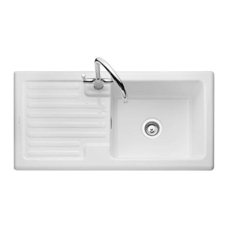 Single Bowl Inset White Ceramic Kitchen Sink with Reversible Drainer - Rangemaster Rustic