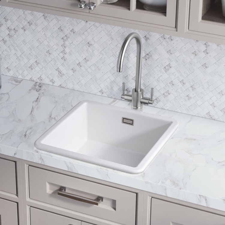 Single Bowl Undermount / Inset White Ceramic Kitchen Sink - Rangemaster Rustique