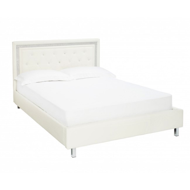 LPD King Size Crystalle Bed in White PU Leather