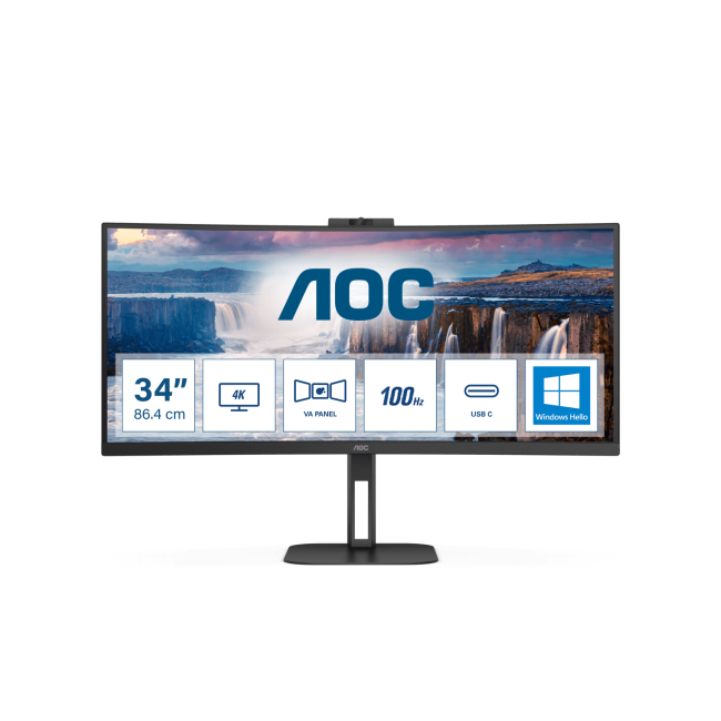 Refurbished AOC CU34V5C/BK 34" VA WQHD 100Hz 1ms USB-C FreeSync Curved Monitor