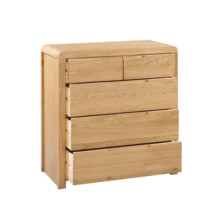 Curved Oak Modern Chest of 5 Drawers - Julian Bowen