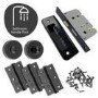 Internal Matt Black Lever Door Handle with Latch and Hinges Pack - 75mm Latch - Curone - XL Joinery