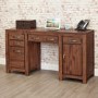 GRADE A3 - Baumhaus Mayan Solid Walnut Twin Pedestal Computer Desk