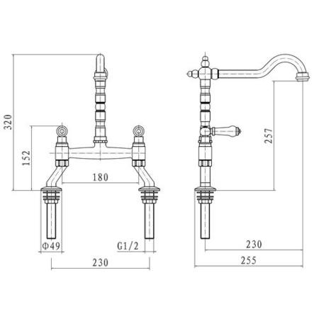 Reginox Chrome Twin Lever Deck Mounted Traditional Mixer Kitchen Tap - Canterbury