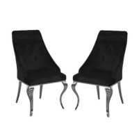 Pair of Black Velvet Dining Chairs with Chrome Legs - Vida Living Cassia