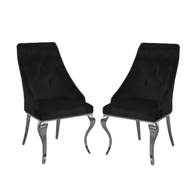 Pair of Black Velvet Dining Chairs with Chrome Legs - Vida Living Cassia