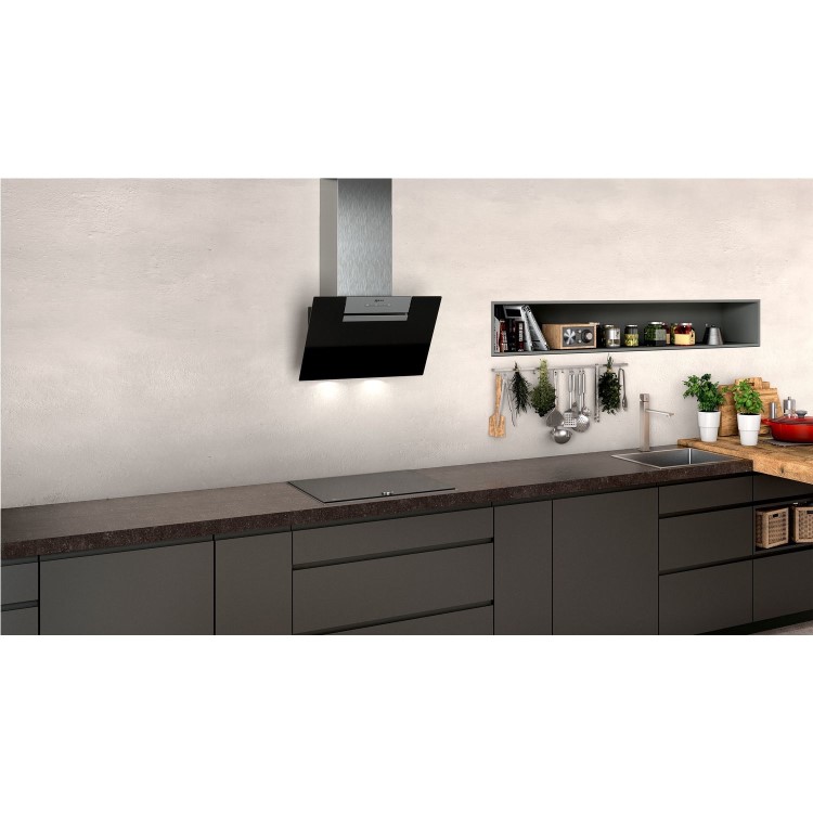 Refurbished Neff N30 D65IEE1S0B 60cm Angled Cooker Hood Black