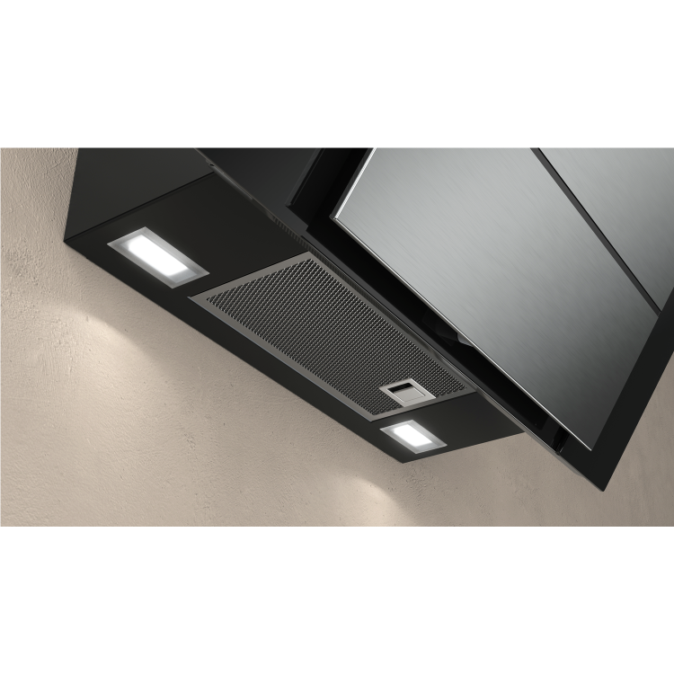 Refurbished Neff D85IBE1S0B 80cm Angled Cooker Hood With Perimeter Extraction Stainless Steel With Black Glass