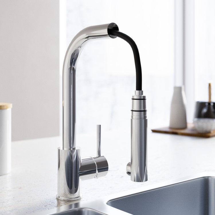 Chrome Single Lever Pull Out Monobloc Kitchen Mixer Tap - Enza Dale