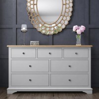 Darley Two Tone Wide Chest of Drawers in Solid Oak and Light Grey