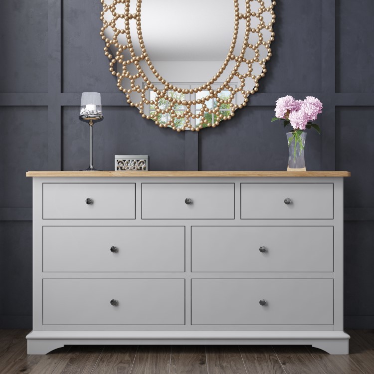 Darley Two Tone Wide Chest of Drawers in Solid Oak and Light Grey