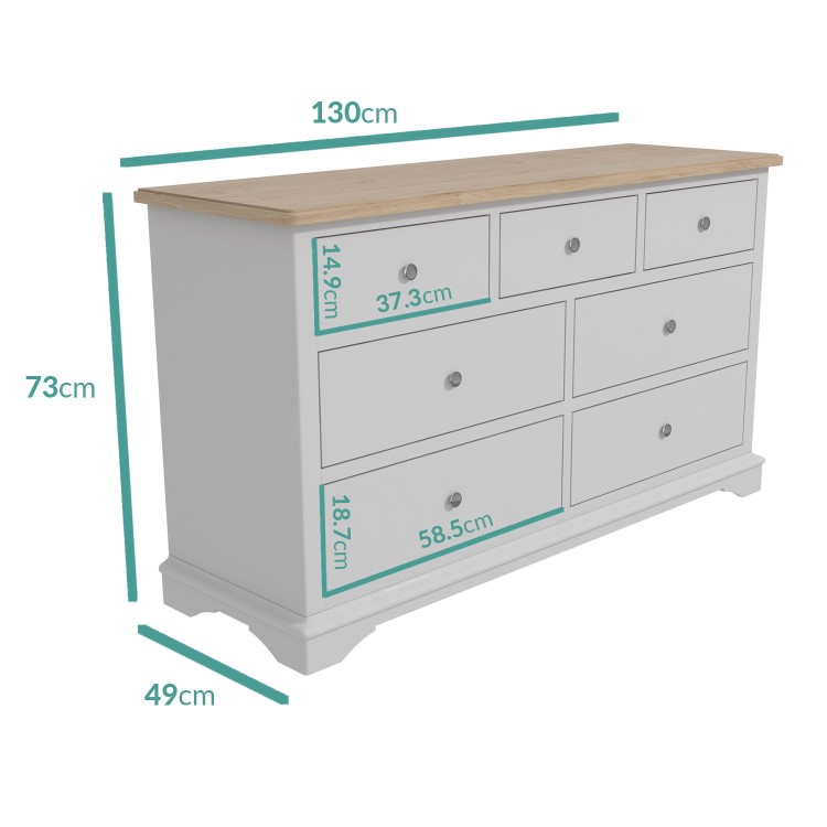 Darley Two Tone Wide Chest of Drawers in Solid Oak and Light Grey