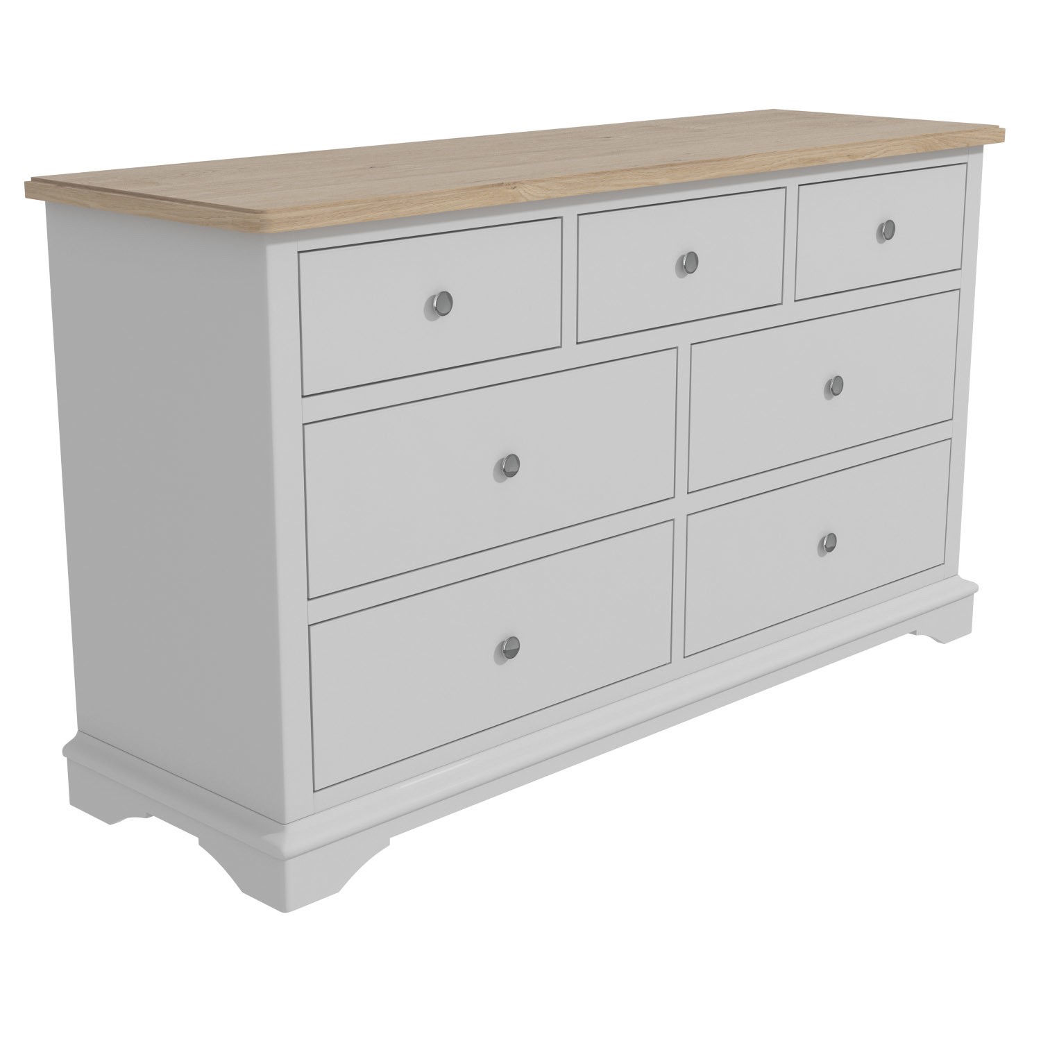 Darley Two Tone Wide Chest Of Drawers In Solid Oak And Light Grey Buyitdirect Ie Light Grey Chest Of Drawers