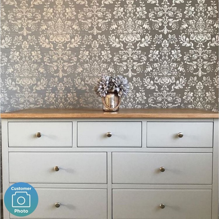 Darley Two Tone Wide Chest of Drawers in Solid Oak and Light Grey