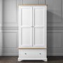 Darley White Double Wardrobe in Solid Oak with Drawer