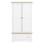 Darley White Double Wardrobe in Solid Oak with Drawer